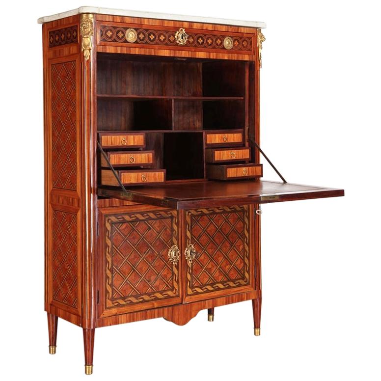 French Ormolu-Mounted Marqueterie Secretaire Abattant, Cabinet, 1775 For Sale