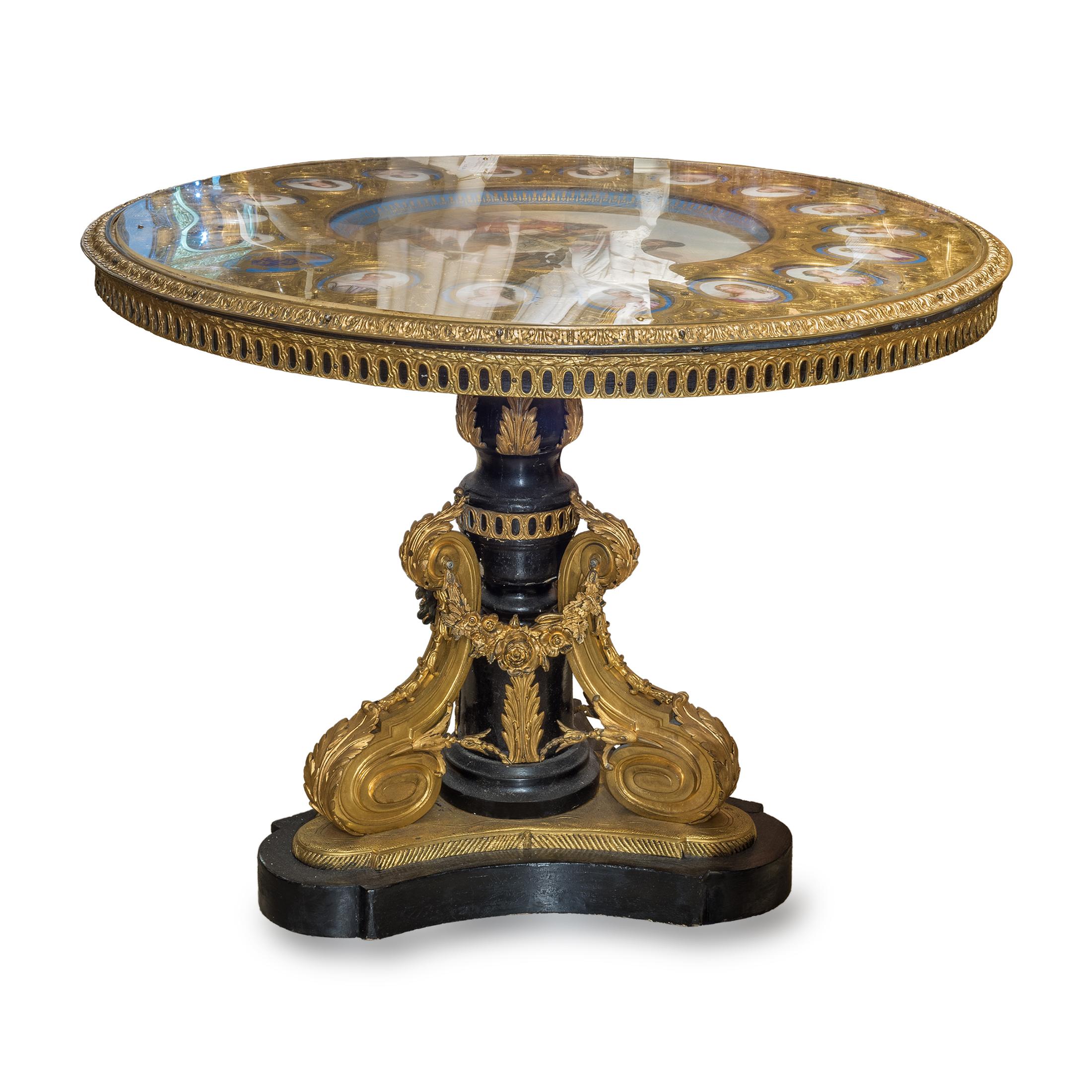 French Ormolu-Mounted Painted Wood and Sevres Porcelain Guéridon In Good Condition For Sale In New York, NY