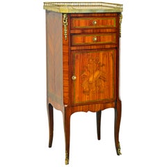 French Ormolu Mounted Parquetry Petite Marble-Top Cabinet Commode, 19th Century French Ormolu Mounted Parquetry Petite Marble-Top Cabinet Commode, 19th Century