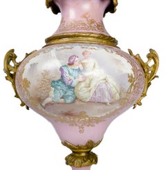 French Ormolu Mounted Pink Sevres Style Lidded Vase, 19th Century