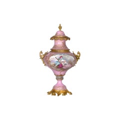 French Ormolu Mounted Pink Sevres Style Lidded Vase, 19th Century