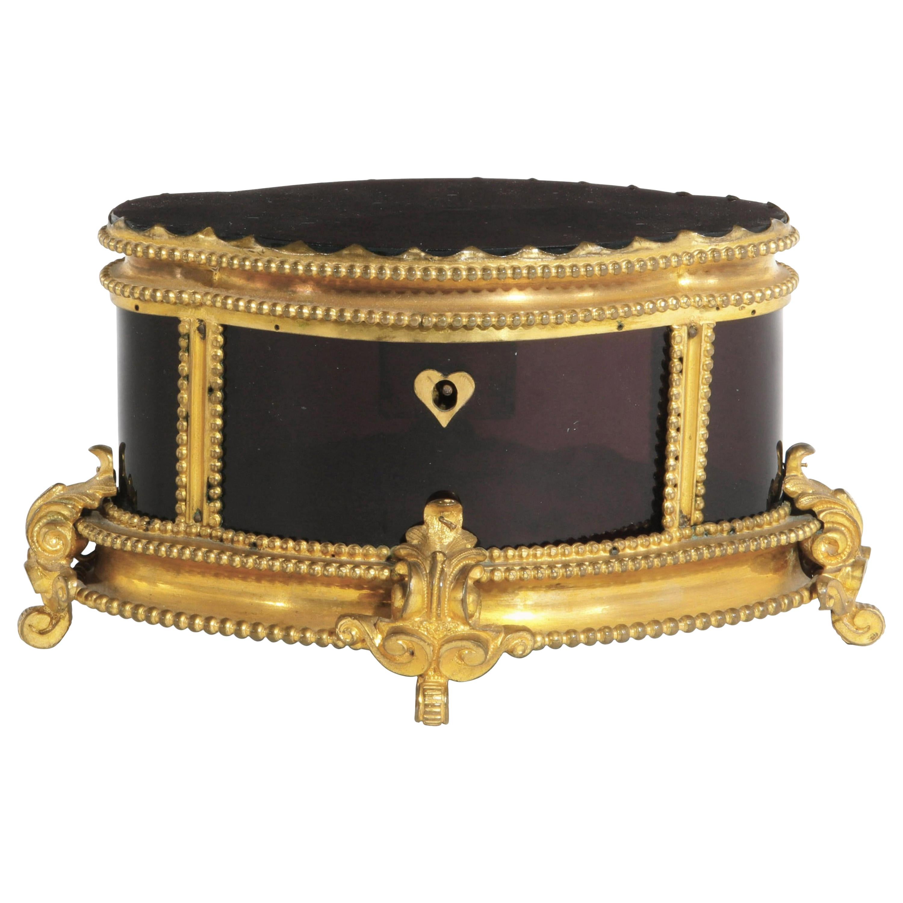 French Ormolu-Mounted Ruby Glass Box, 19th Century