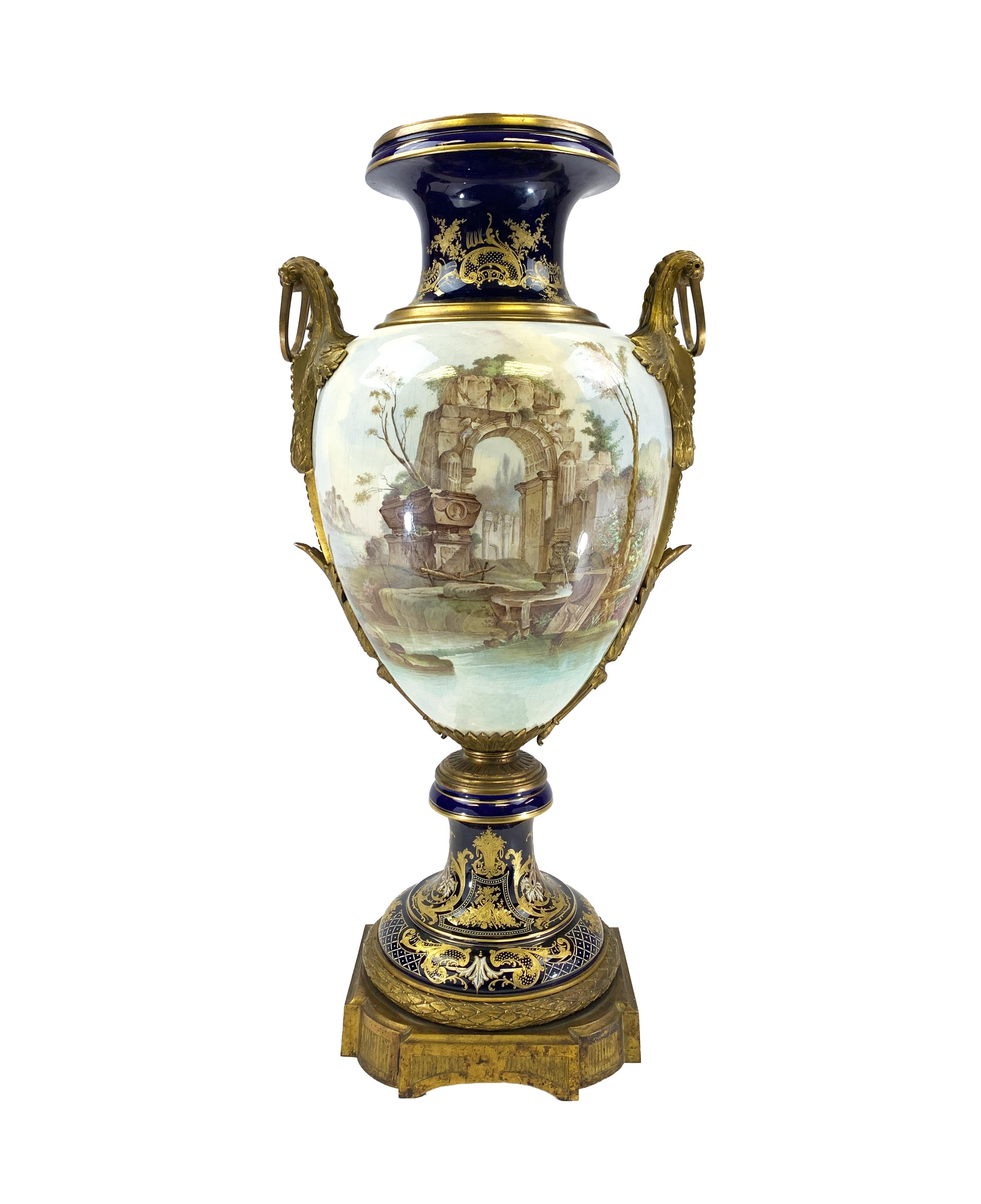 French Ormolu Mounted Sevres Style Porcelain Vase In Good Condition In London, GB