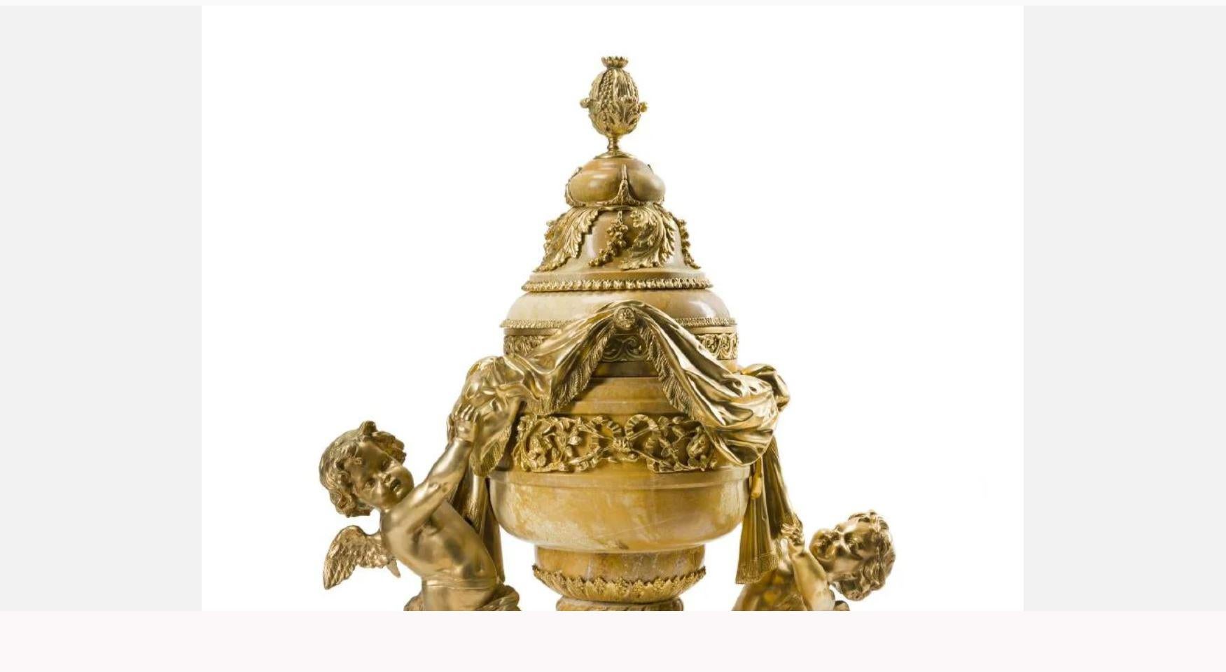 Carved French Ormolu Mounted Siena Marble Figural Centerpiece