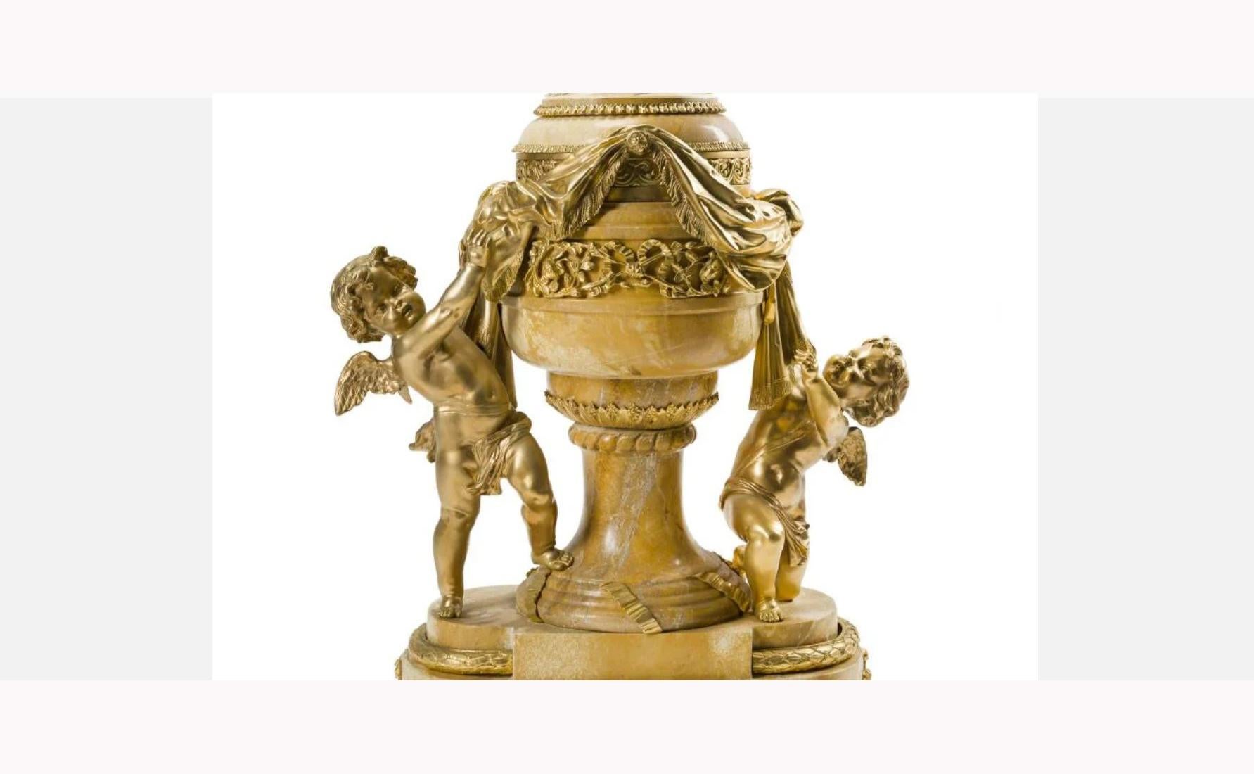 French Ormolu Mounted Siena Marble Figural Centerpiece In Good Condition In Cypress, CA