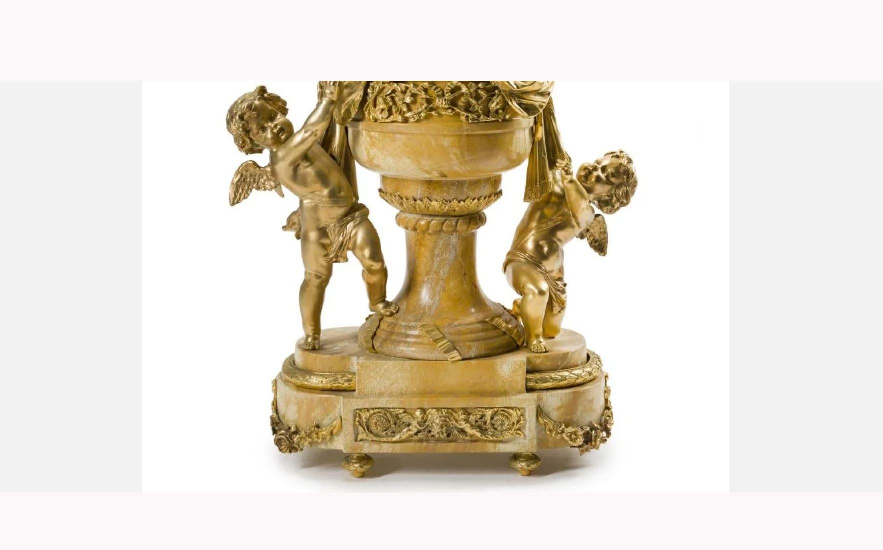 20th Century French Ormolu Mounted Siena Marble Figural Centerpiece