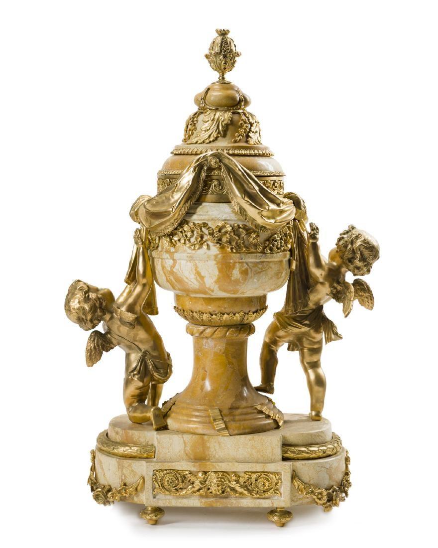 Bronze French Ormolu Mounted Siena Marble Figural Centerpiece