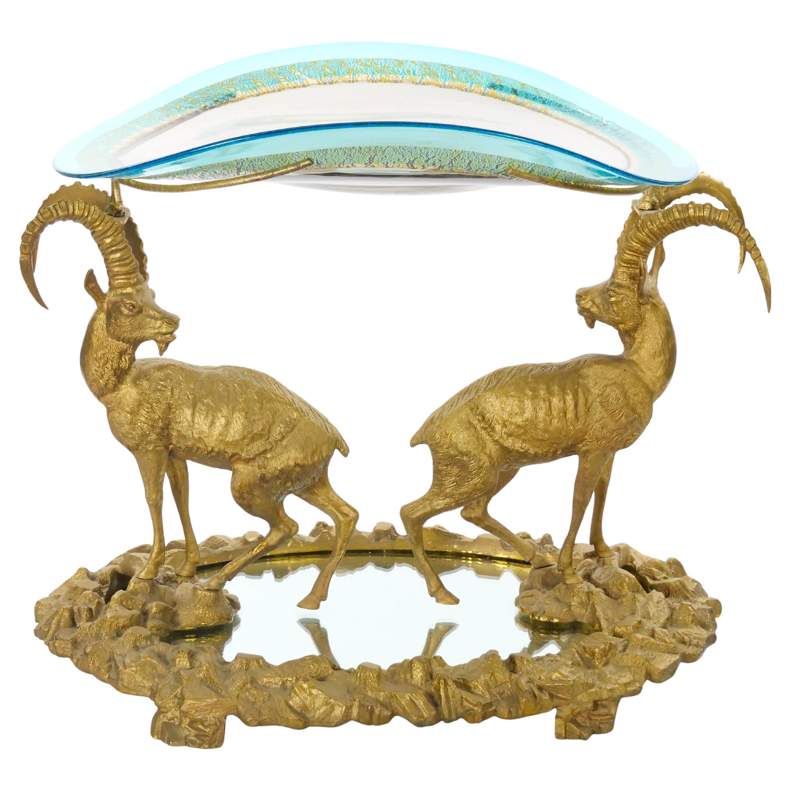 Französisches Ormolu-gefasstes Surtout de Table Plateau / Buntes Kunstglas Tafelaufsatz im Angebot