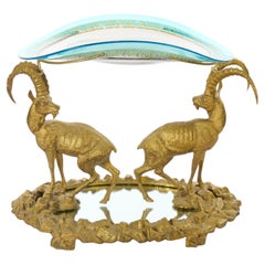 Plateau Surtout de Table francese con ormolatura / Centrotavola in vetro artistico colorato