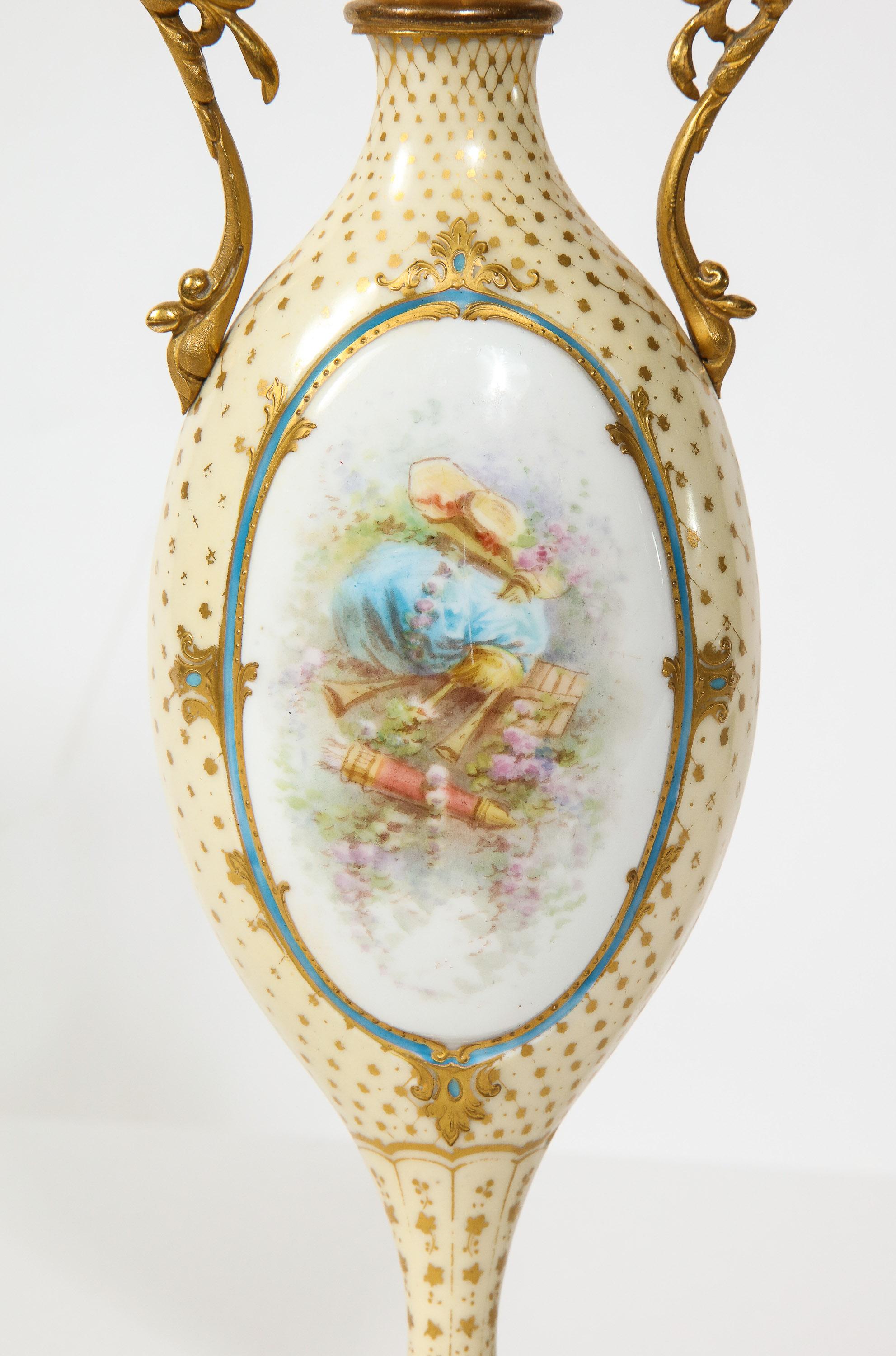 French Ormolu-Mounted White Sevres Porcelain and Champlevé Enamel Vase 4