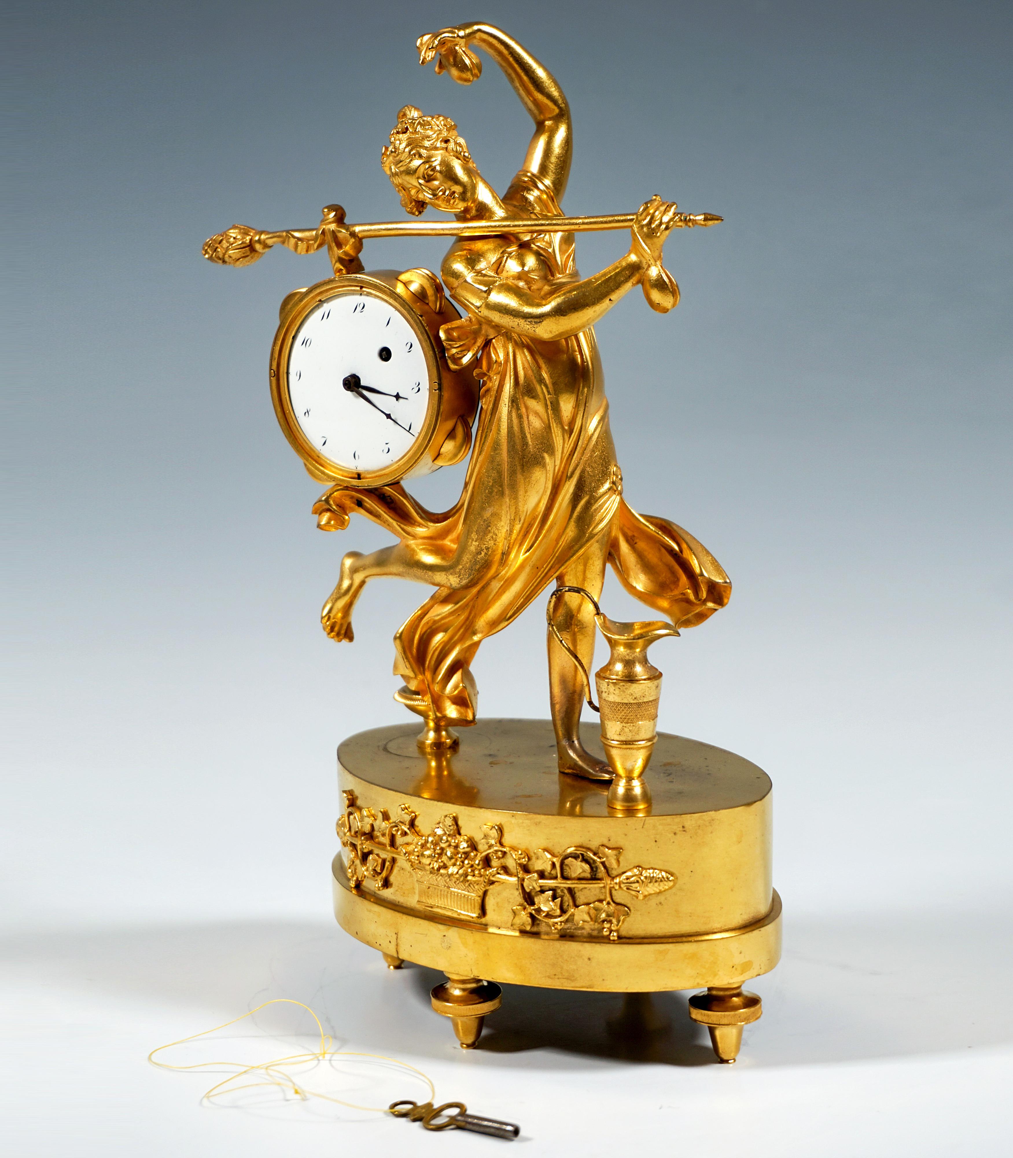 Empire French Ormolu Table Clock, Bacchante Dancing With Tambourine, Paris, Around 1810
