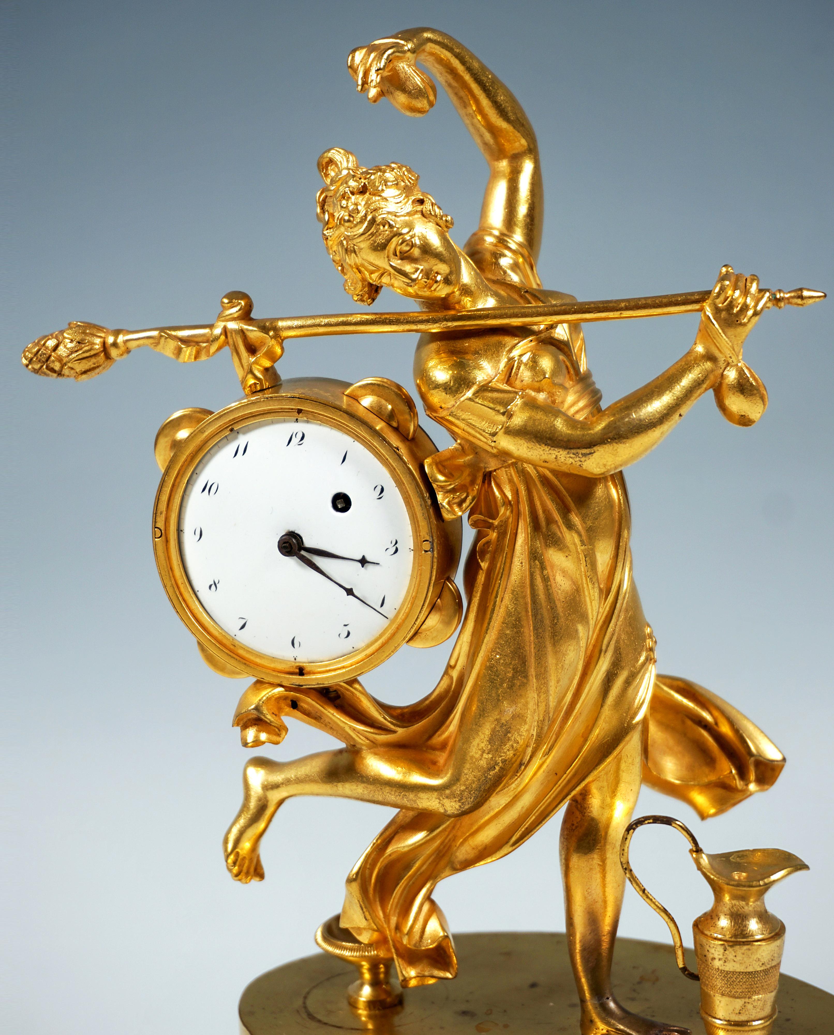 Hand-Crafted French Ormolu Table Clock, Bacchante Dancing With Tambourine, Paris, Around 1810