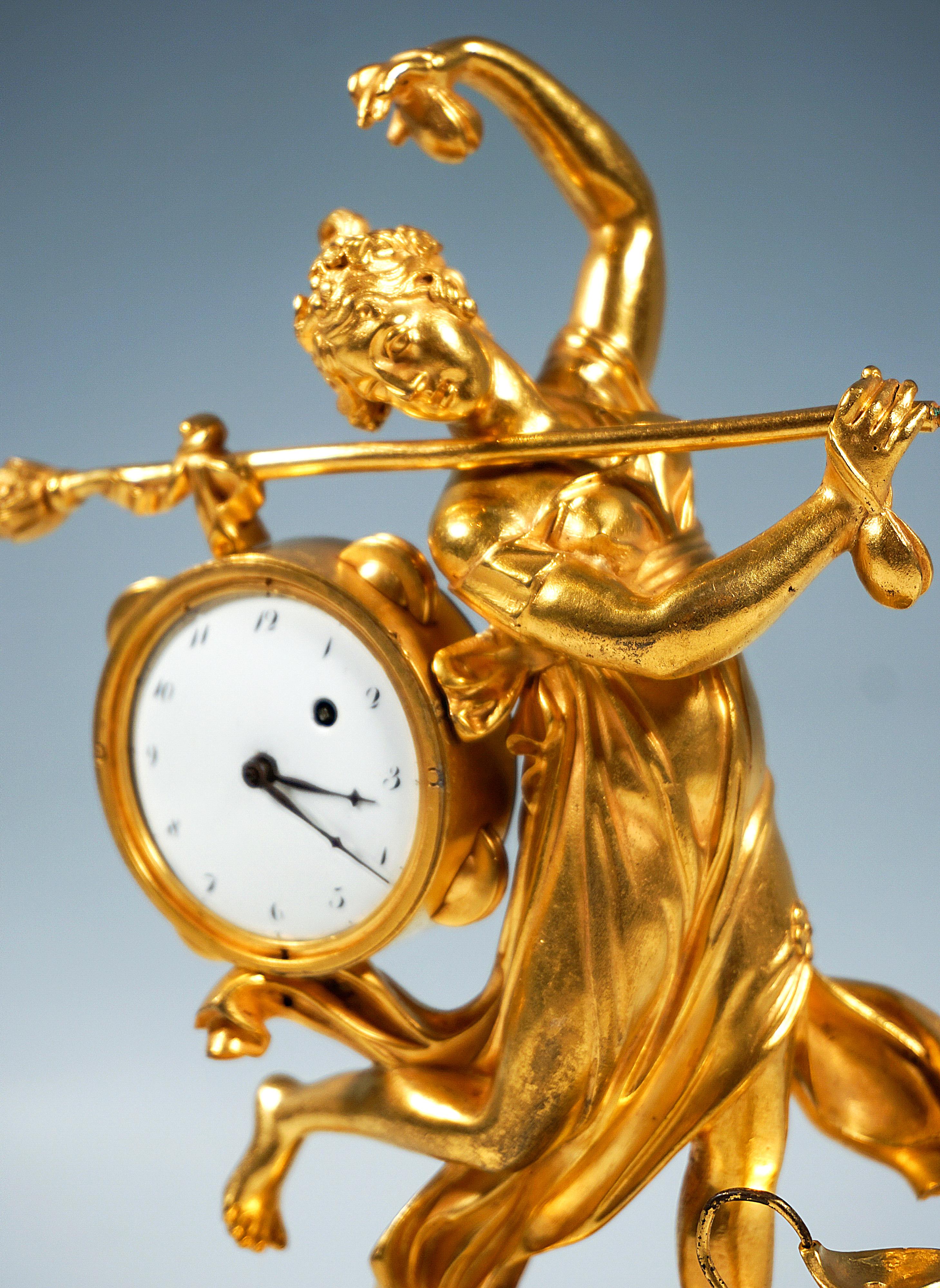 French Ormolu Table Clock, Bacchante Dancing With Tambourine, Paris, Around 1810 In Good Condition In Vienna, AT