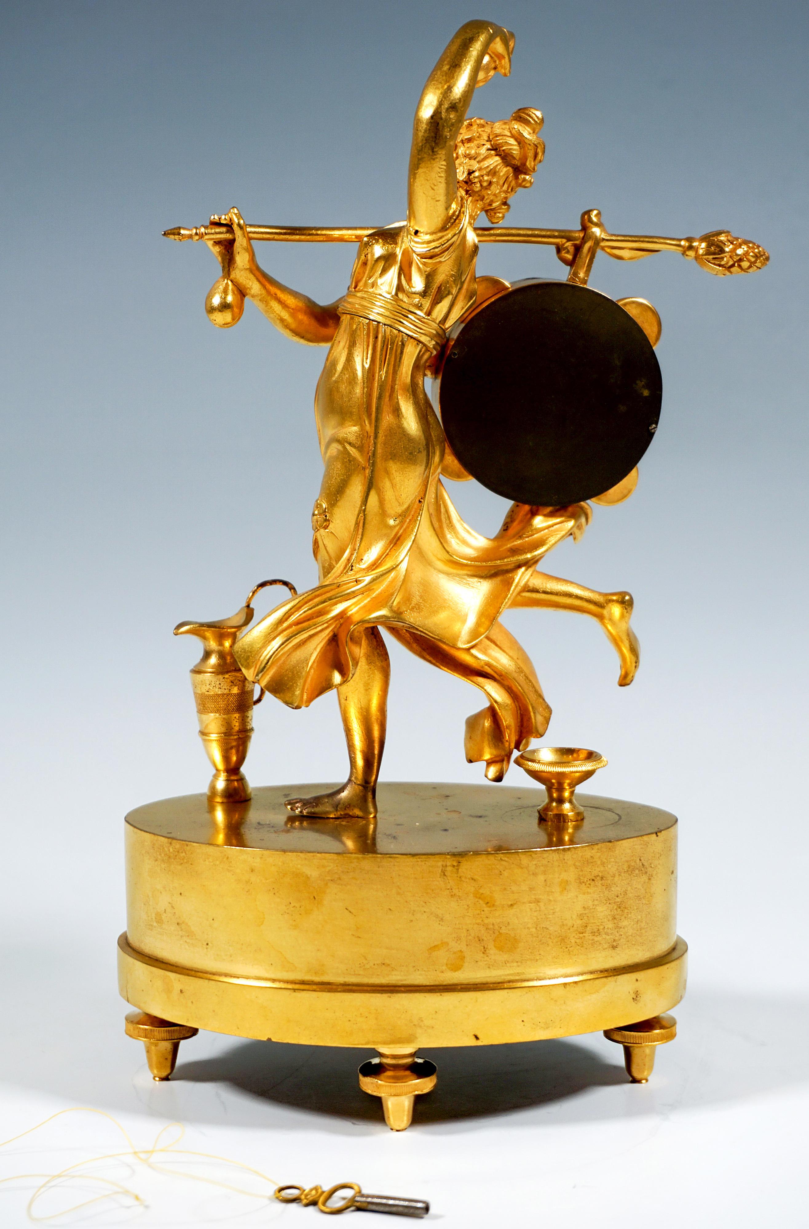 Bronze French Ormolu Table Clock, Bacchante Dancing With Tambourine, Paris, Around 1810