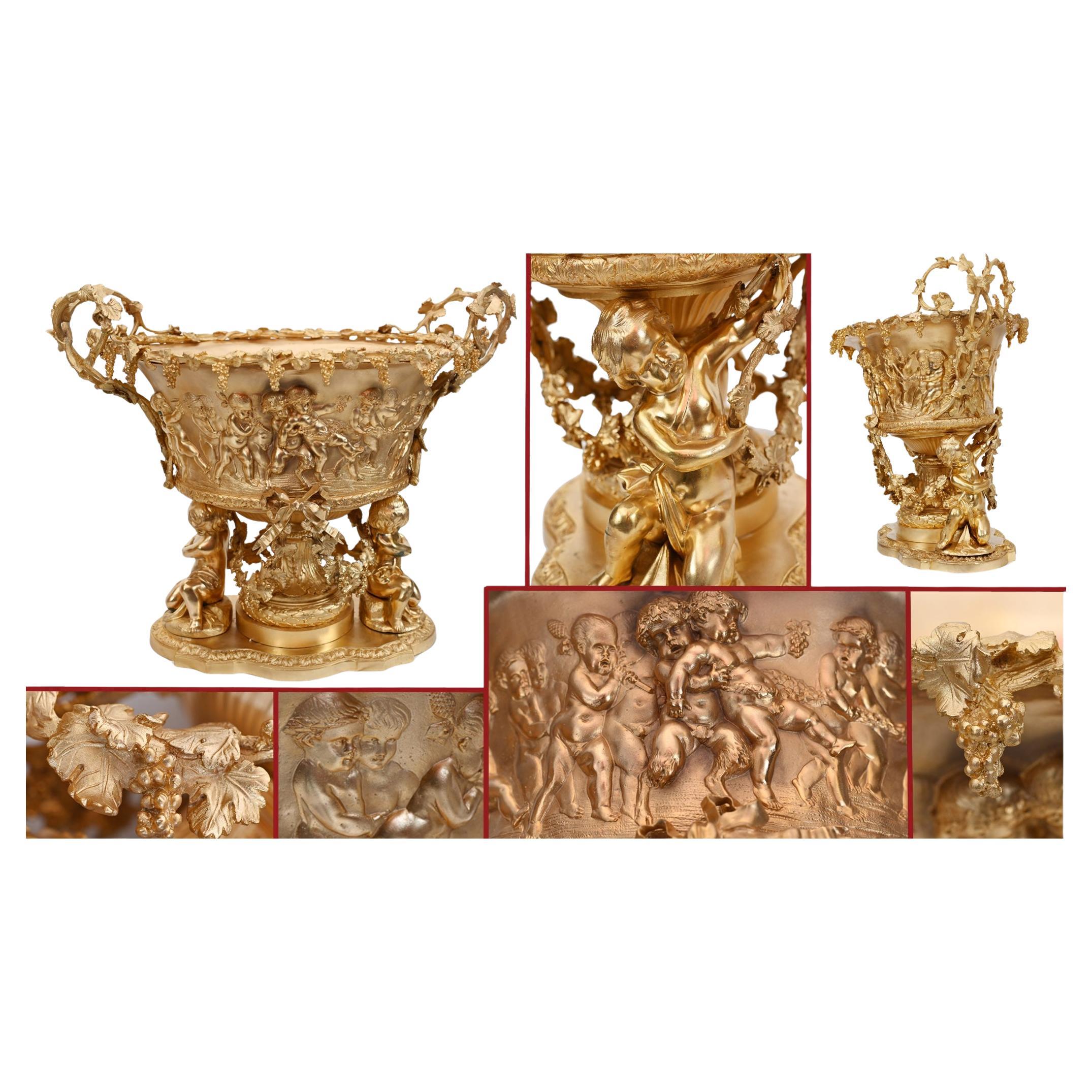 French Ormolu Tureen Dish Centrepiece Gilt Bowl Cherub Planter Louis XV