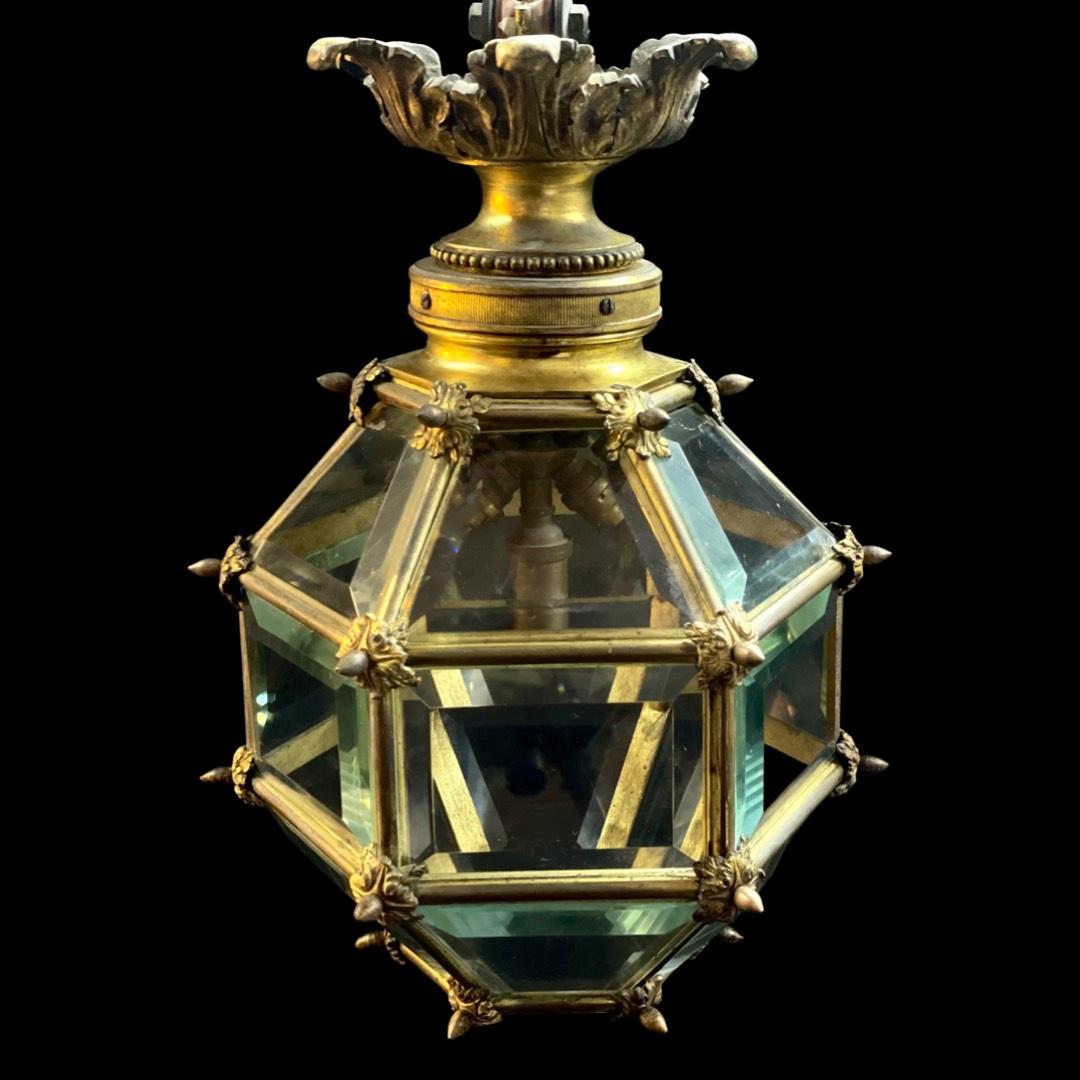 Beveled French Ormolu Versailles Hall Lantern For Sale