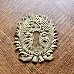 French Beaux Arts Decor Ormolu Wreath and Floral Escutcheon Keyhole Cover