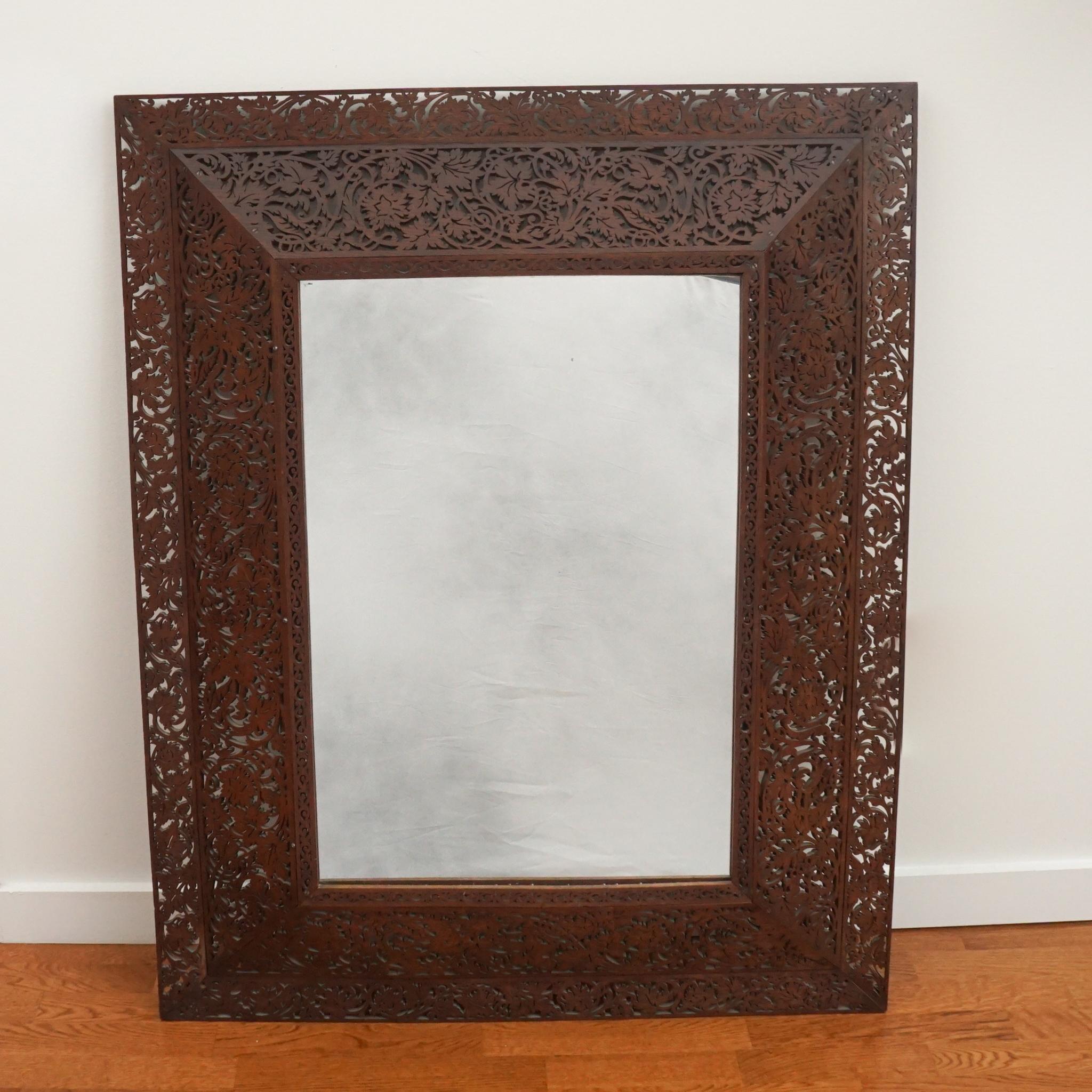 Woodwork French Ornate Carved Wood Frame Mirror For Sale