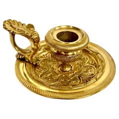 French Ornate Gilt Bronze Chamberstick 19th Century