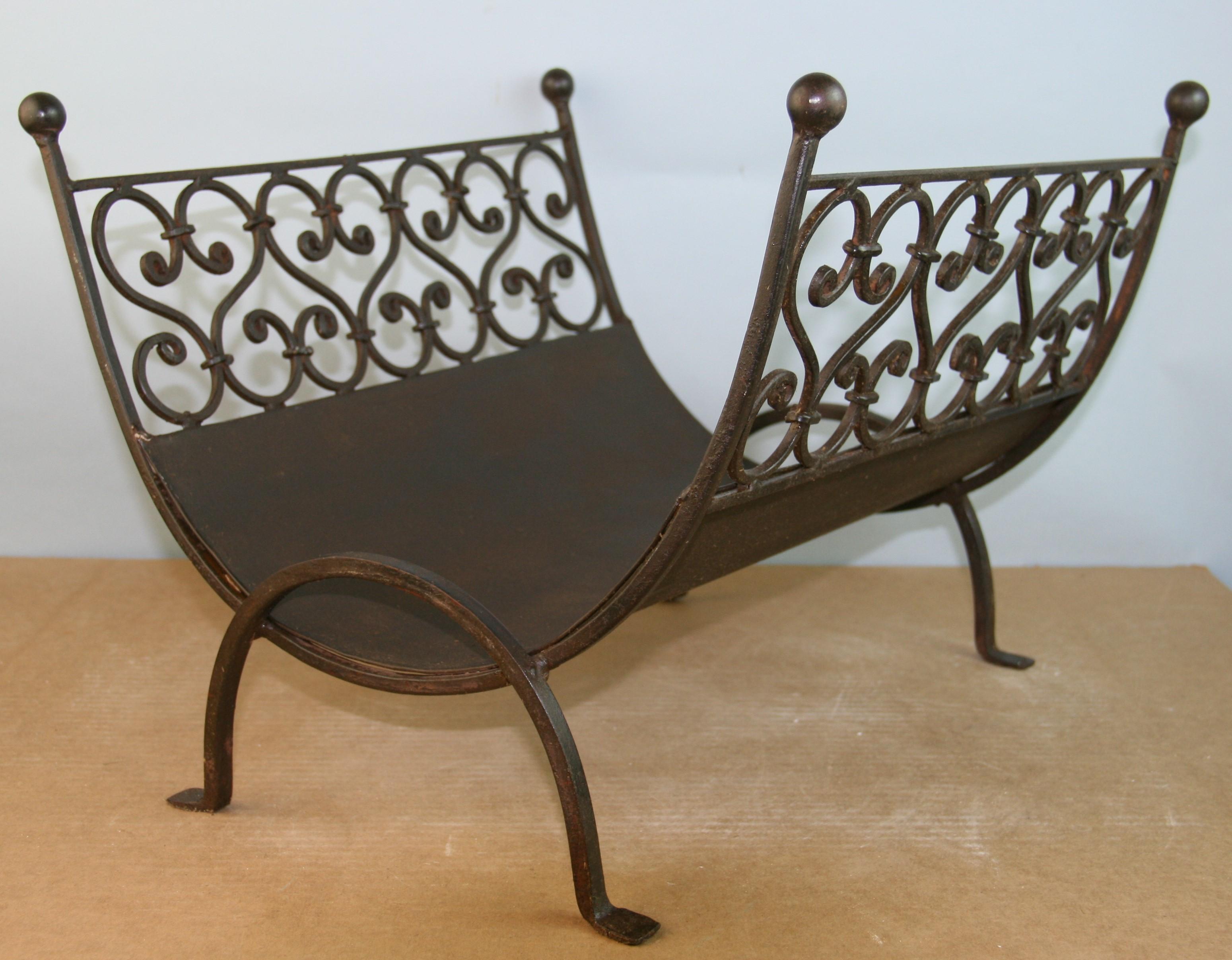 3-1058 Hand crafter French iron log holder 1940's.