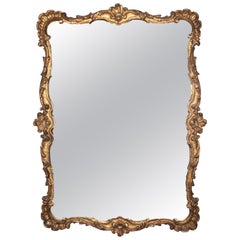 French Ornate Rococo Style Carved Giltwood Frame Wall Mirror Louis XIV