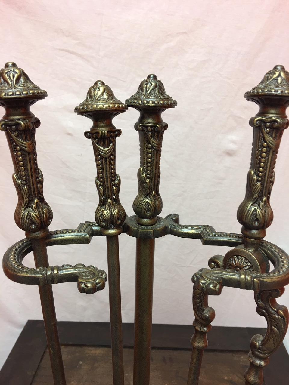 French Ornate Three-Piece Fire Tool Set, 20th Century In Good Condition In Savannah, GA