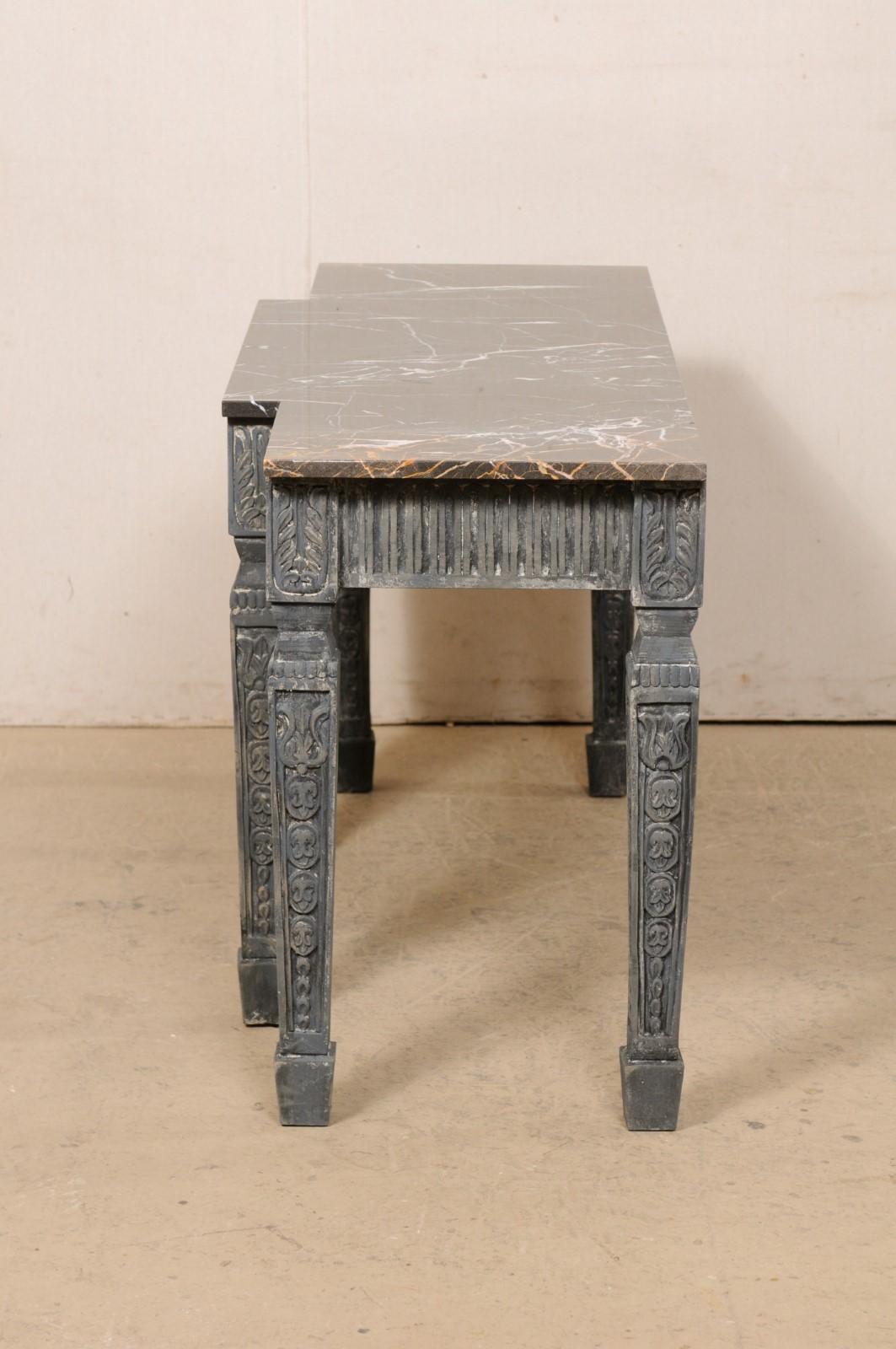 French Ornately-Carved Console Table W/Marble Top & Shallow Breakfront Design For Sale 4