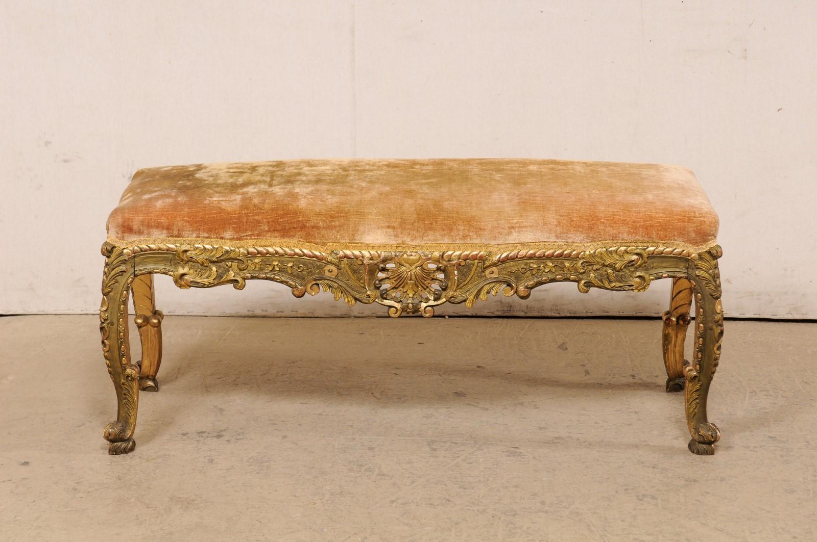 French Ornately-Carved & giltwood Bench, 19th Century 6