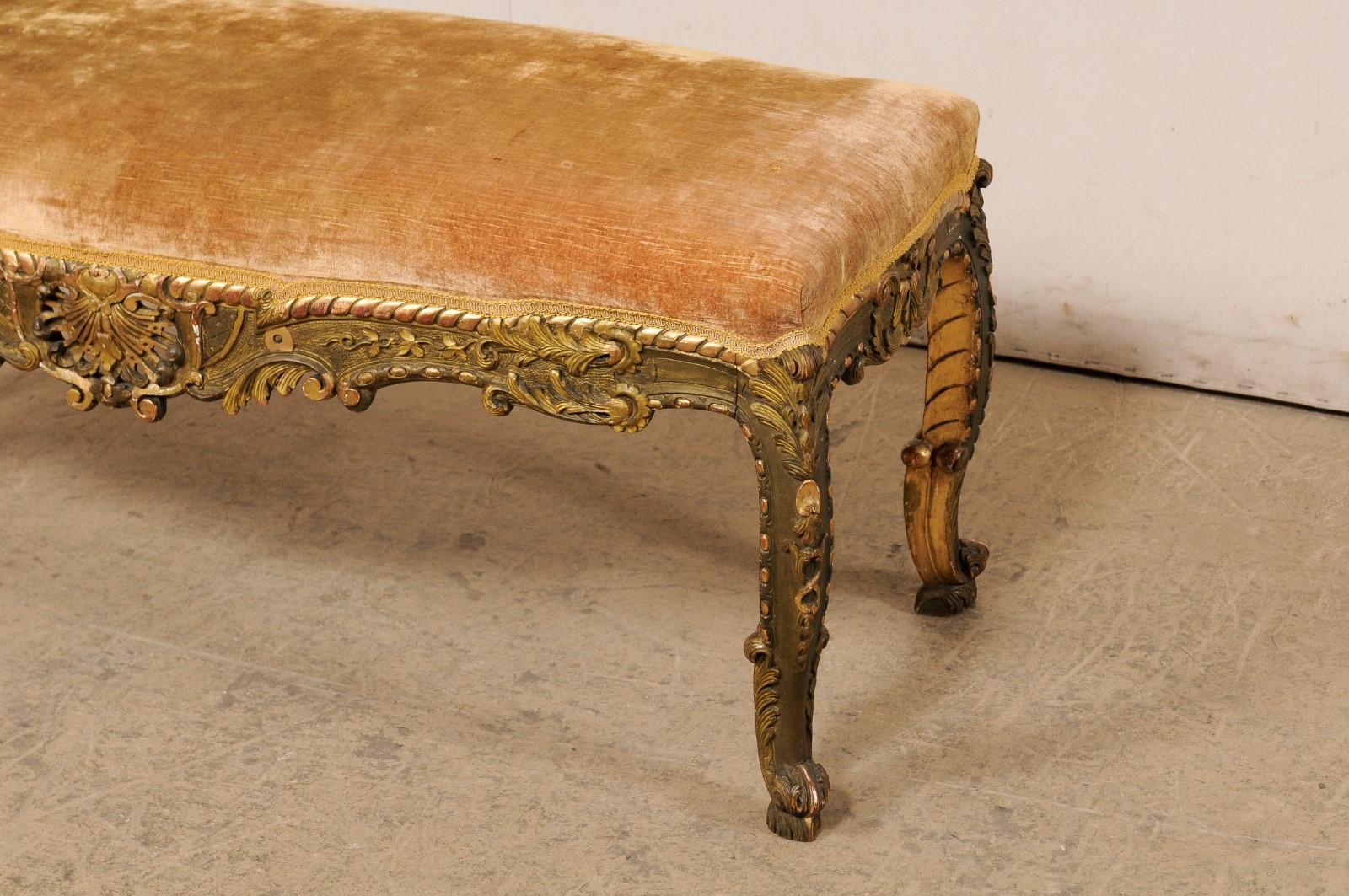 French Ornately-Carved & giltwood Bench, 19th Century 7