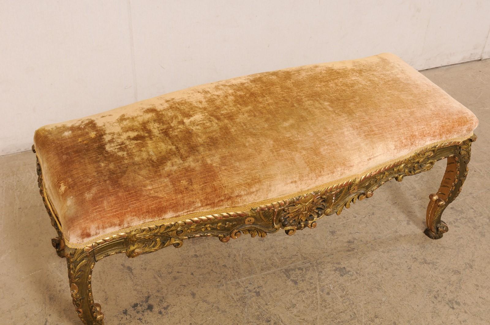 French Ornately-Carved & giltwood Bench, 19th Century 8