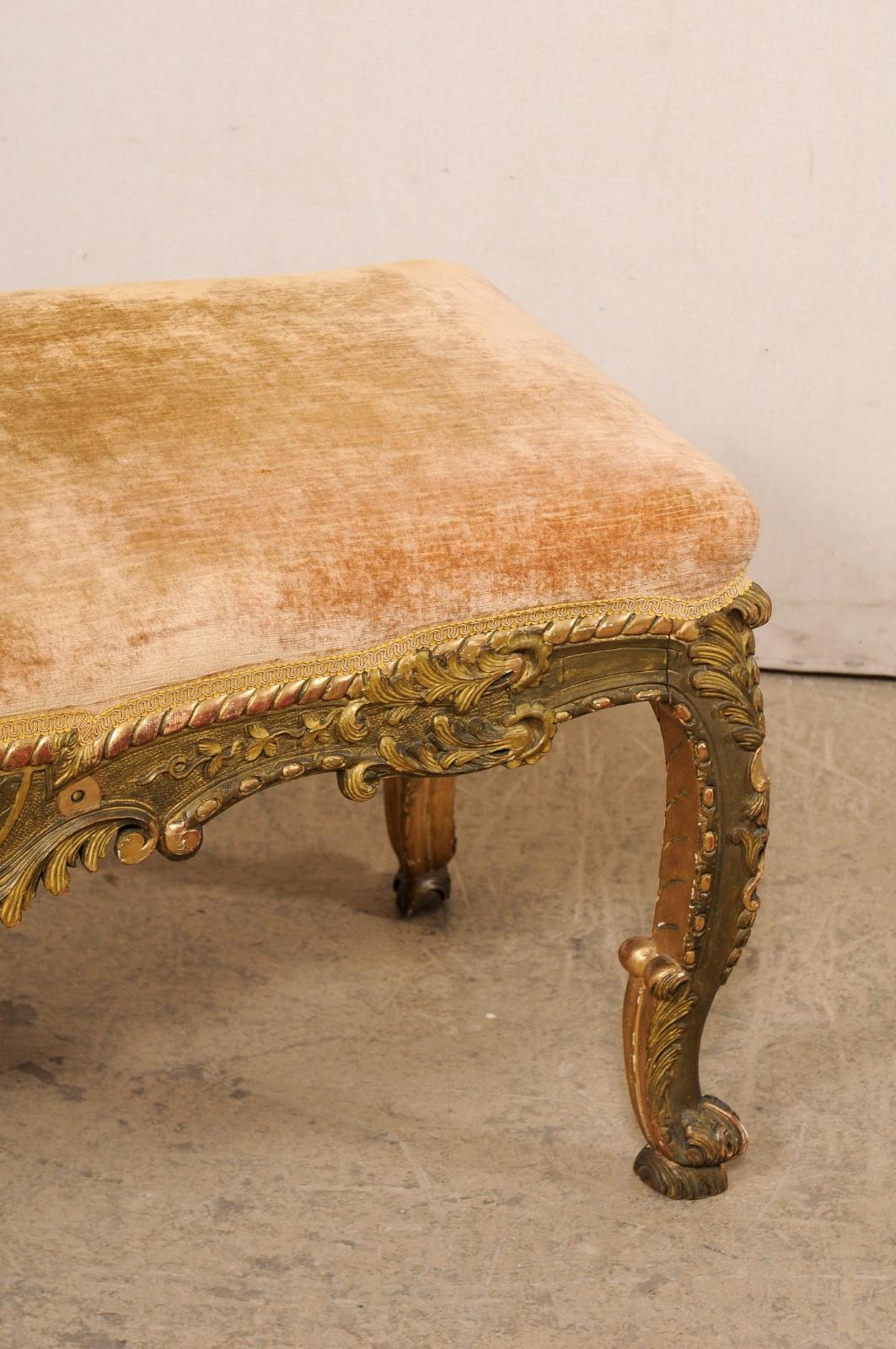 French Ornately-Carved & giltwood Bench, 19th Century 1