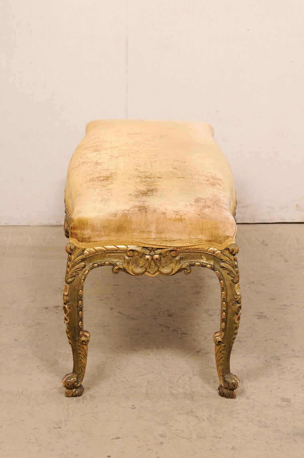 French Ornately-Carved & giltwood Bench, 19th Century 2