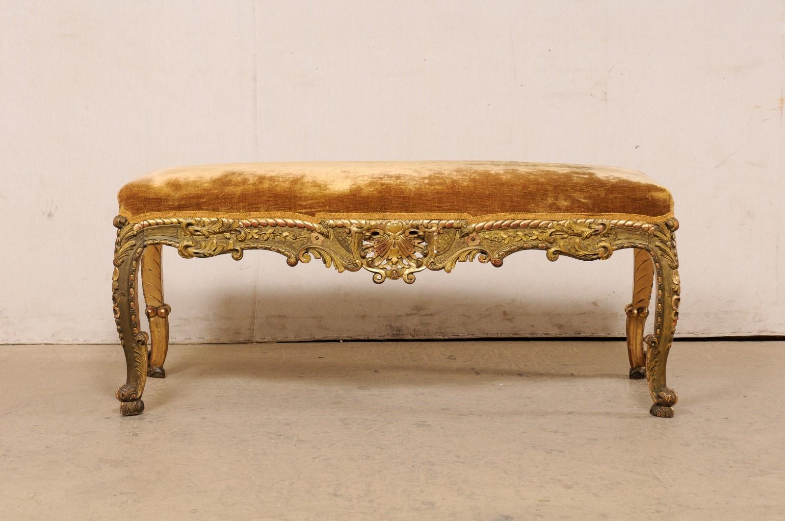French Ornately-Carved & giltwood Bench, 19th Century 3