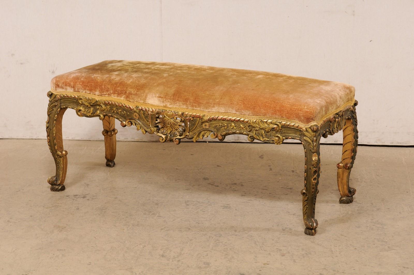 French Ornately-Carved & giltwood Bench, 19th Century 5