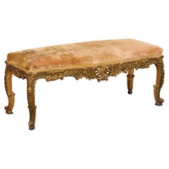 French Ornately-Carved & giltwood Bench, 19th Century