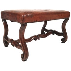 Antique French Os de Mouton Carved Walnut Ottoman