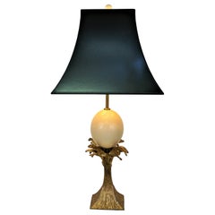 French Ostrich Egg and Bronze Table Lamp