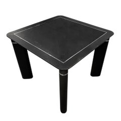 French Ostrich Black Leather Card Table With Chrome Trim and Drink's Holders