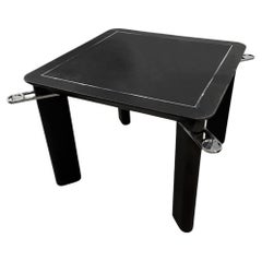 Retro French Ostrich Leather Card Table With Chrome Trim and Drink's Holders