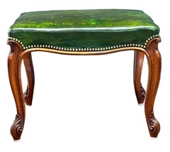 French Ottoman or Stool of Emerald Green Leather on Cabriole Legs