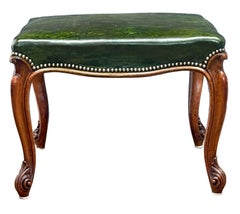 French Ottoman or Stool of Emerald Green Leather on Cabriole Legs