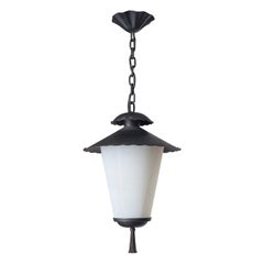 French Outdoor Lantern, 1950s, Enameled Steel and Glass