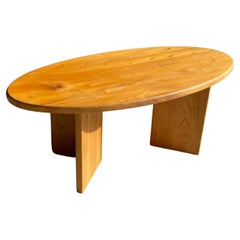 Used French oval coffee table in elm, 1960s