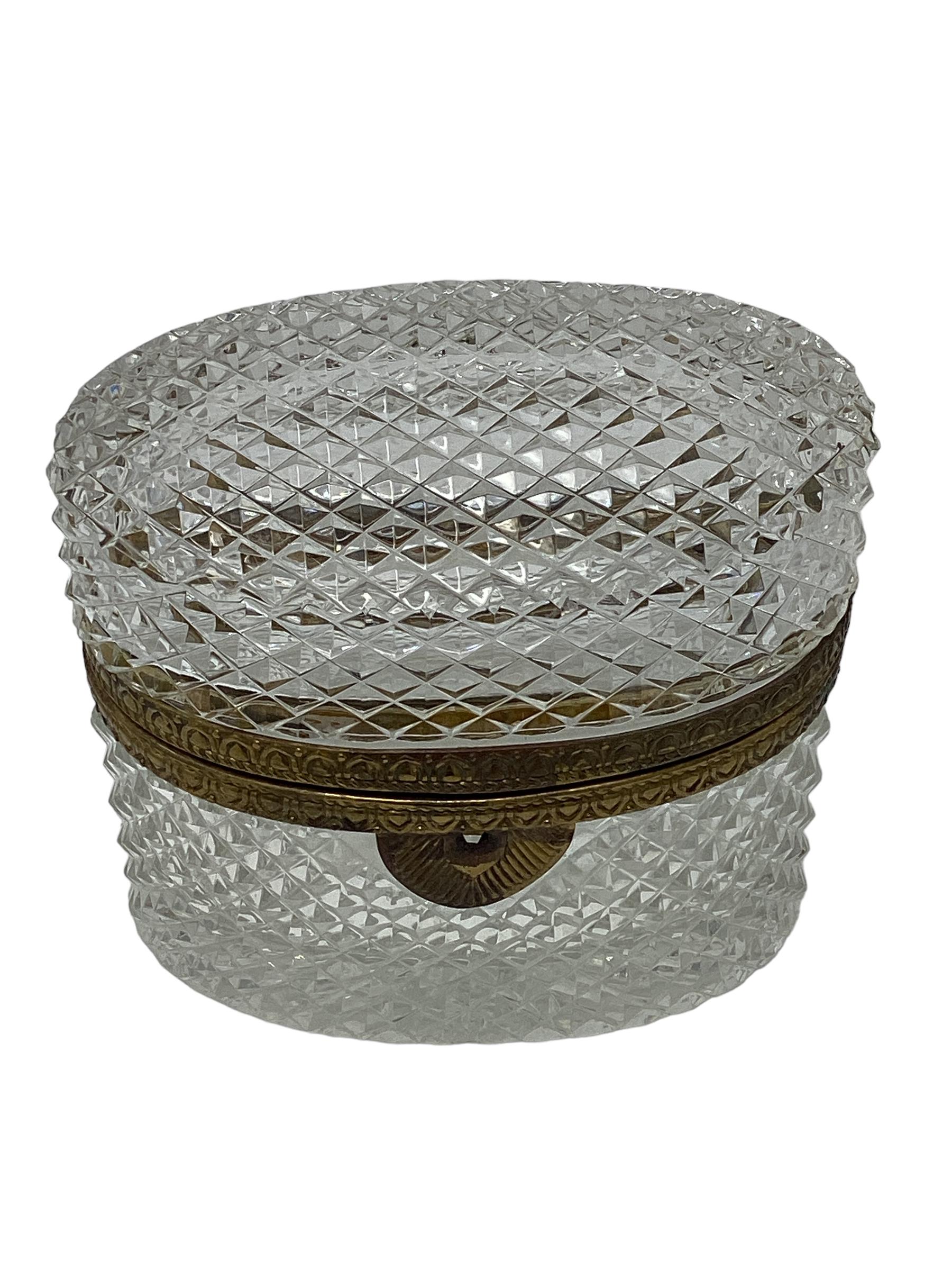 Brass French Oval Cut Crystal Box For Sale