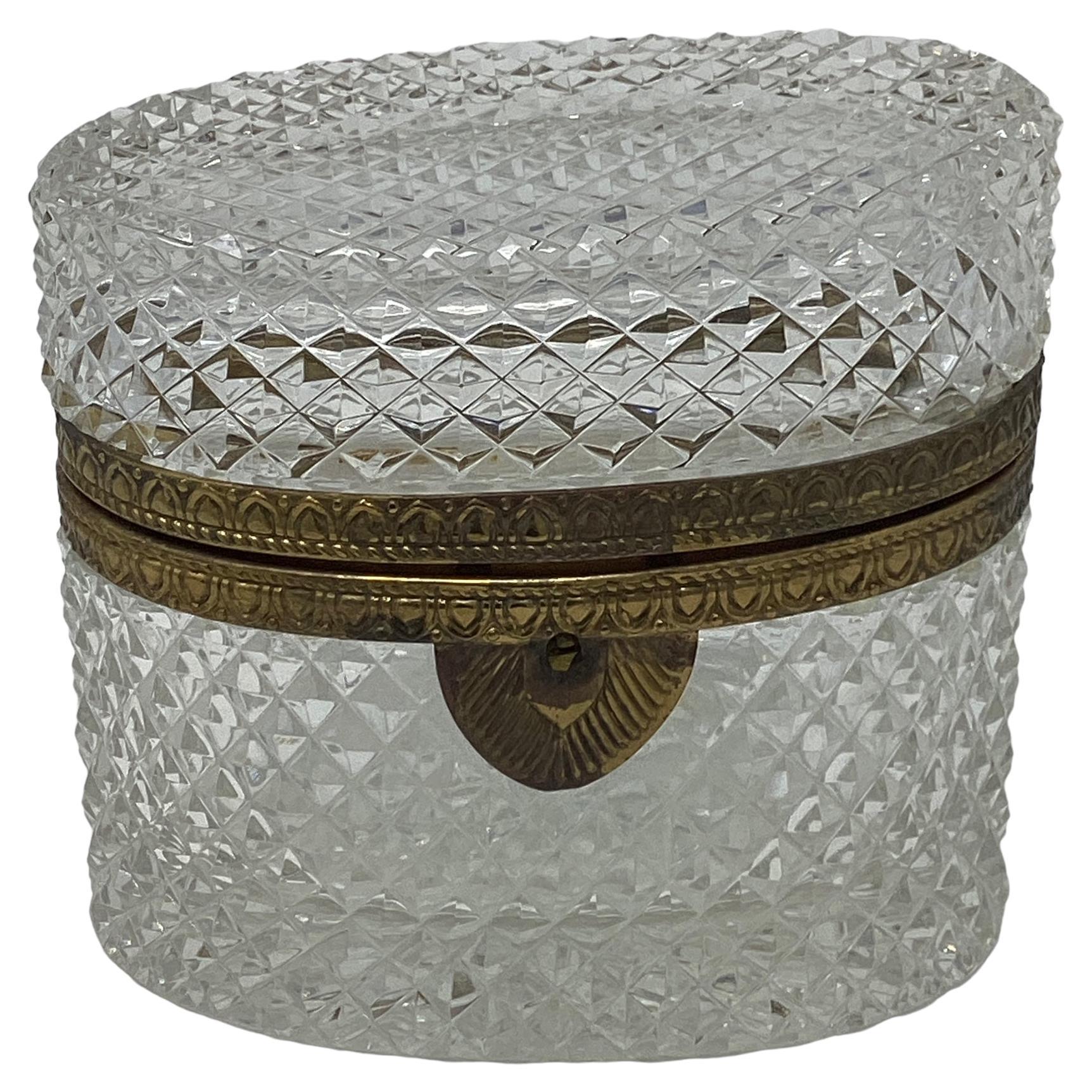 French Oval Cut Crystal Box For Sale
