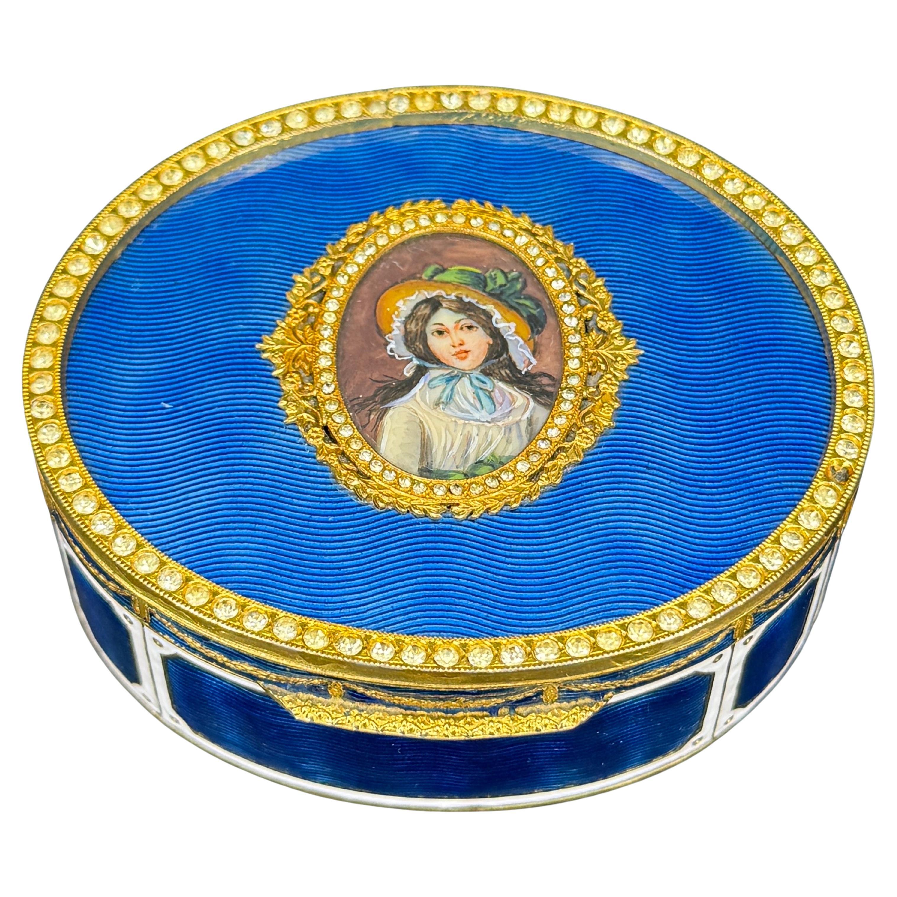 French Oval Decorated Enamel Jewelry Box, France 1830's For Sale