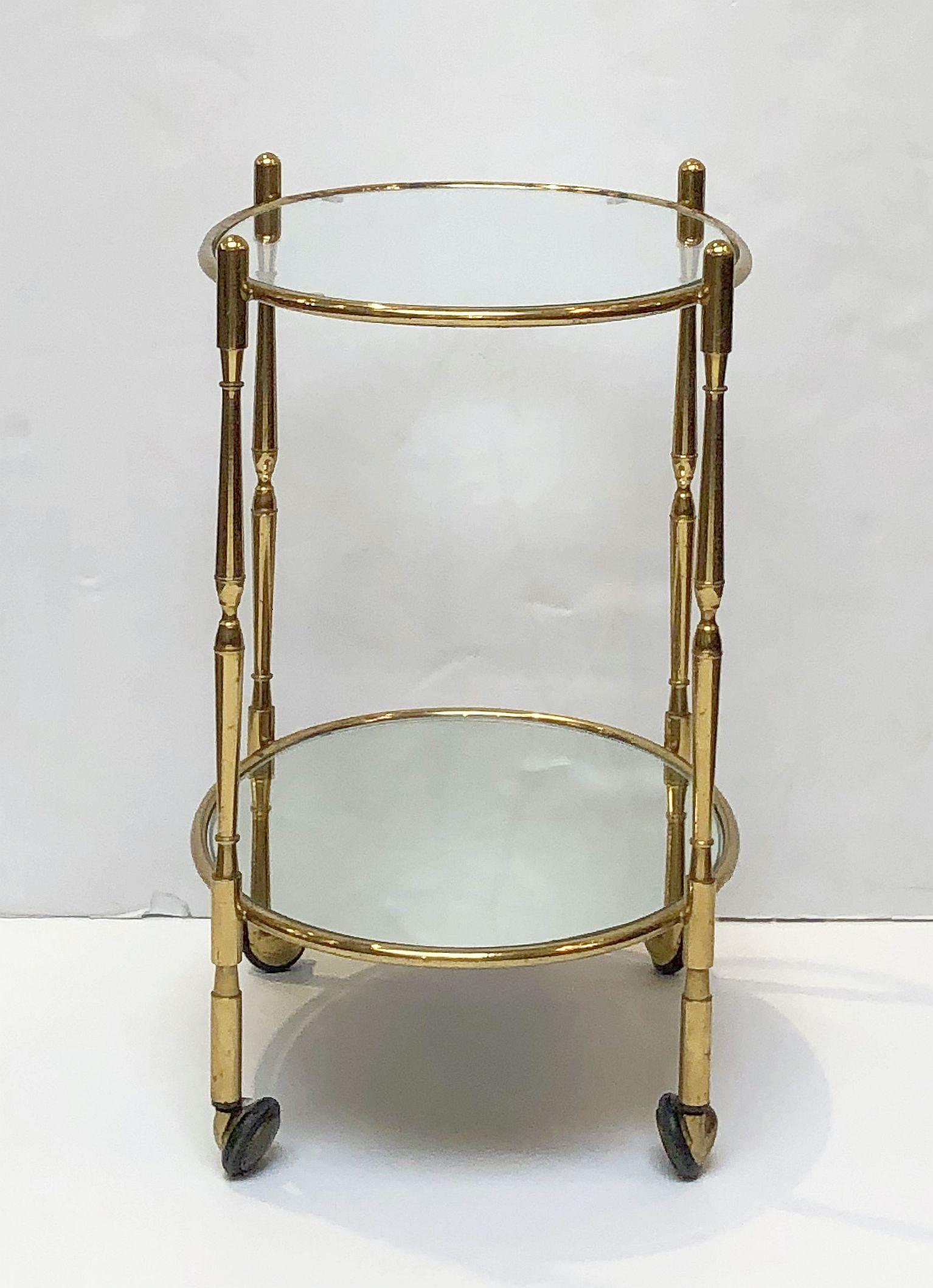 French Oval Drinks Cart of Brass, Glass, and Mirrored Glass 4