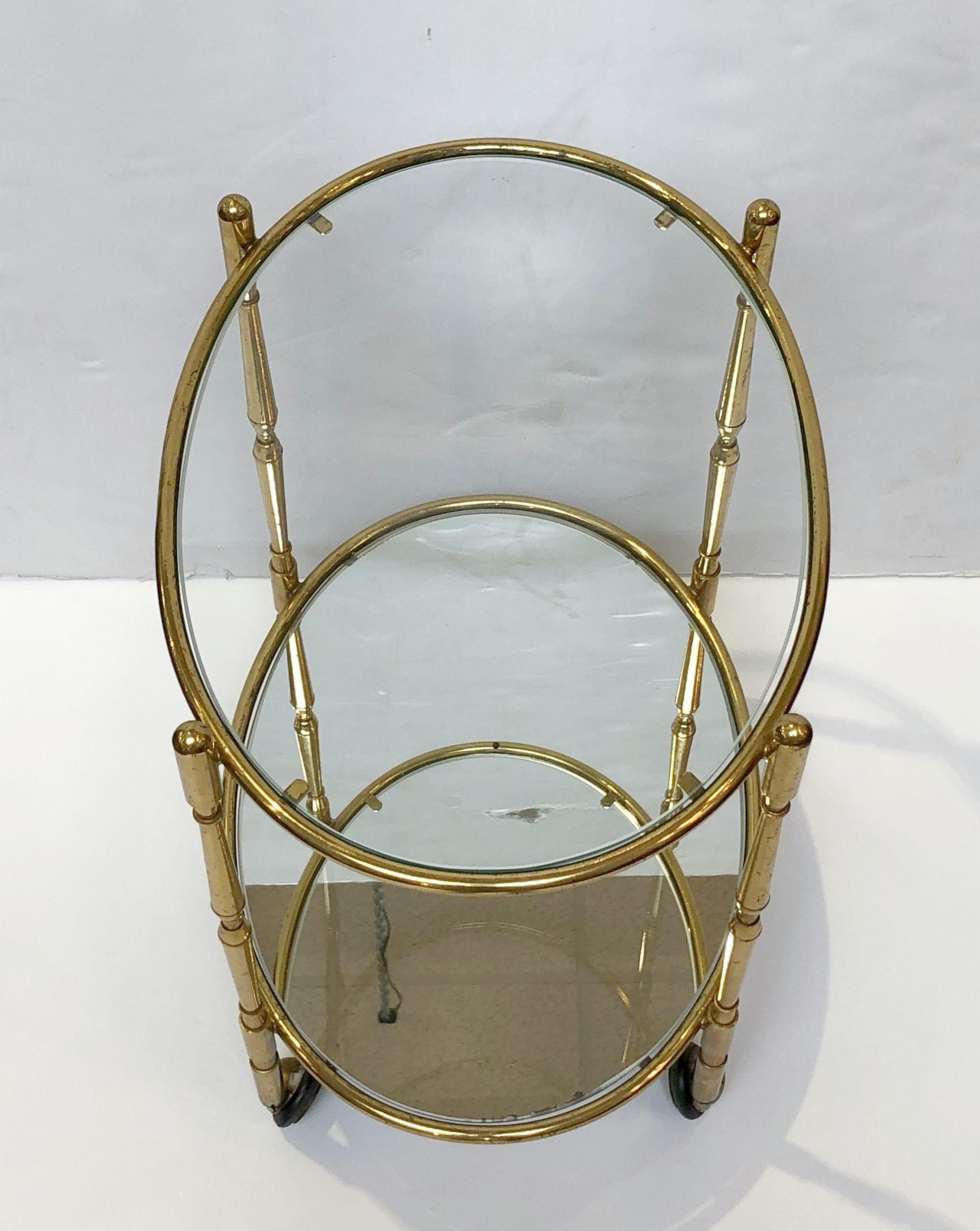 French Oval Drinks Cart of Brass, Glass, and Mirrored Glass 6