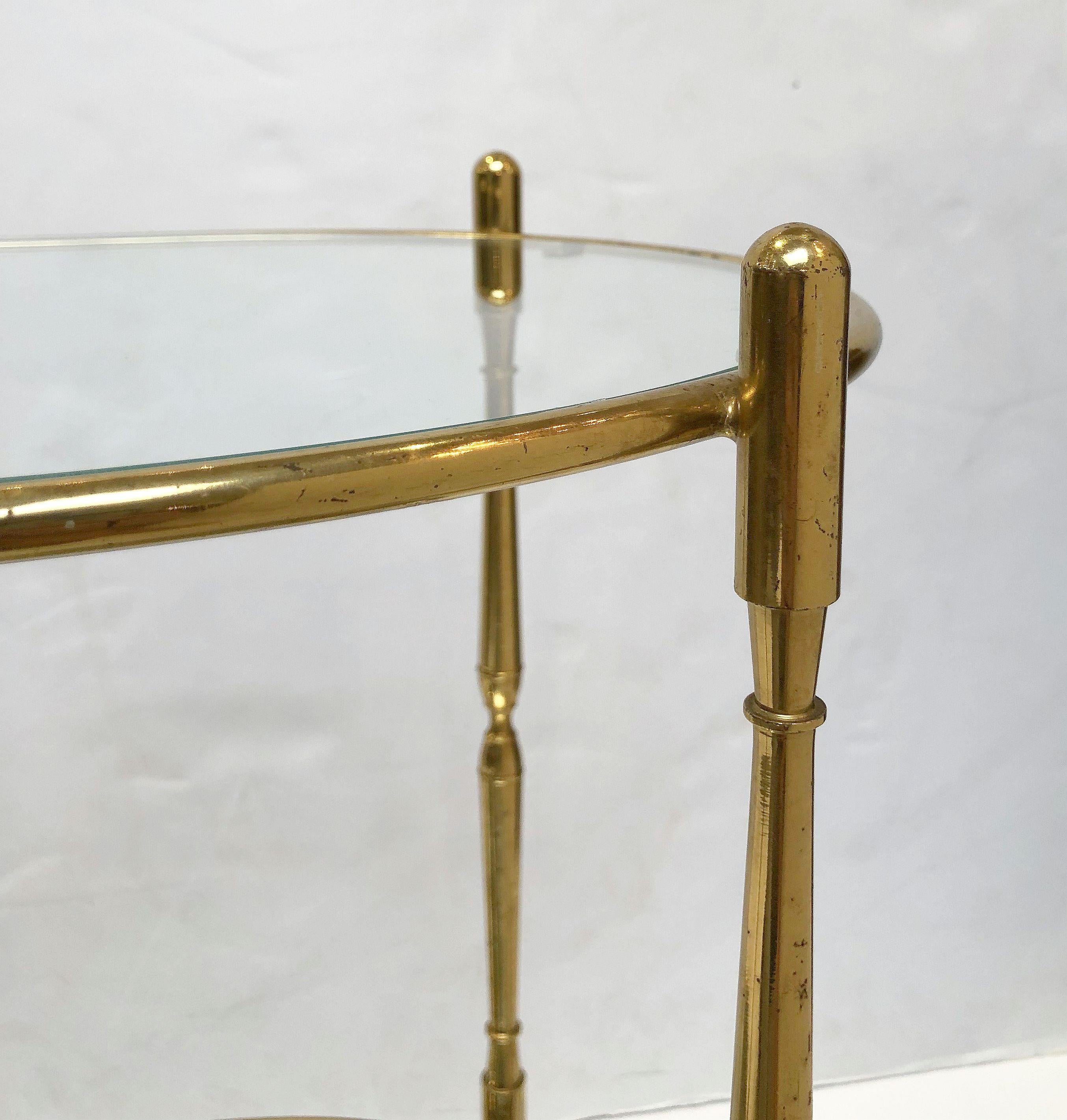 French Oval Drinks Cart of Brass, Glass, and Mirrored Glass 8