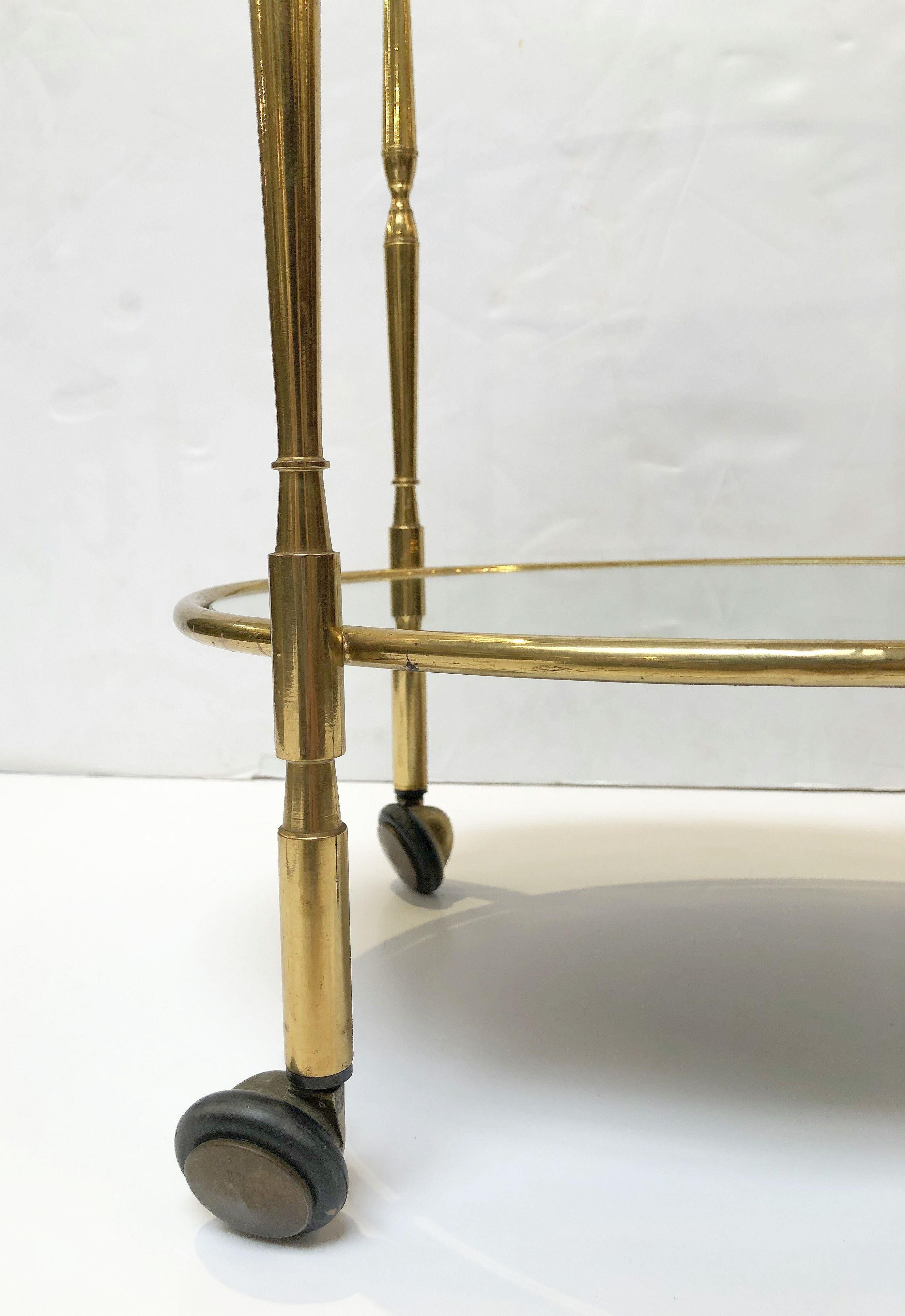 French Oval Drinks Cart of Brass, Glass, and Mirrored Glass 11